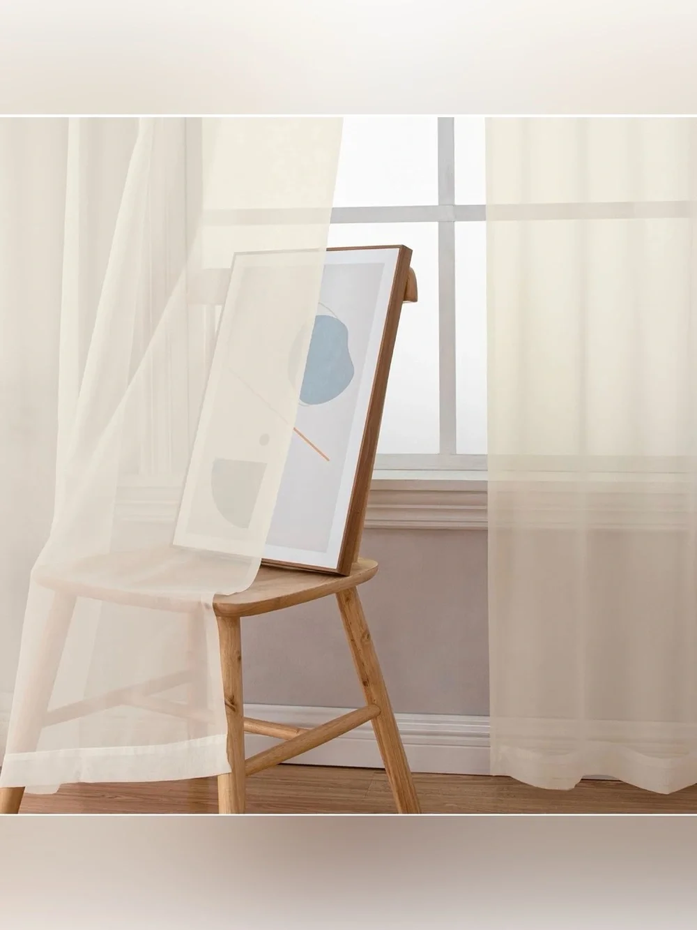 Cream Sheer Curtains 63 Inch Length 2 Panels, Rod Pocket, 42